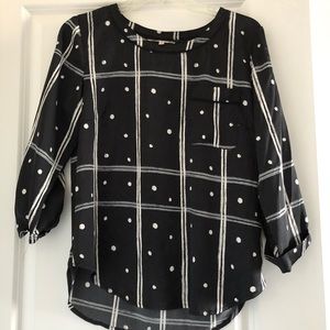 Grid/polka dot work blouse